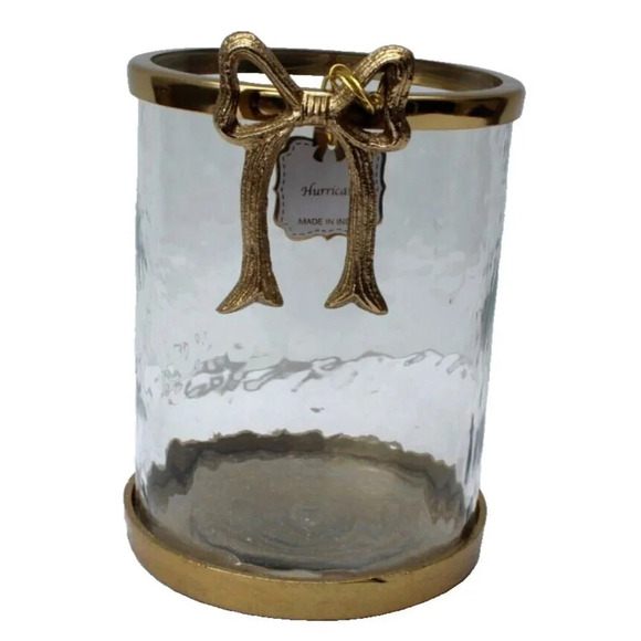 New Hammered Glass Metal Gold Bow ICE BUCKET CONTAINER Flower Vase Container - Picture 4 of 4
